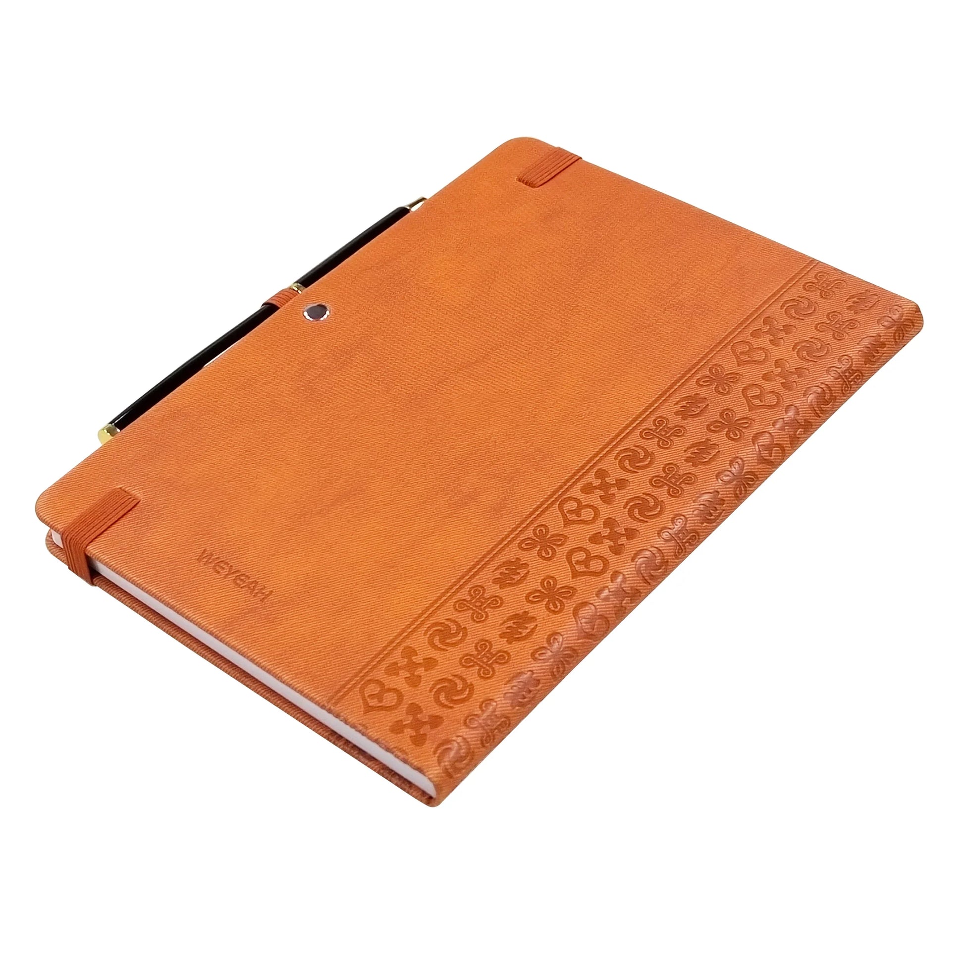 KTX-587603 A5 Brown PU Notebook with Pen, Elastic Closure, 128 Lined Pages, 100g Paper