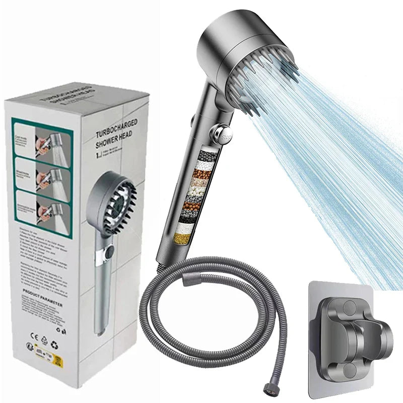 KTX-851795 Adjustable 4-Function Handheld Shower Head with Massage Brush and Pressurized Spray