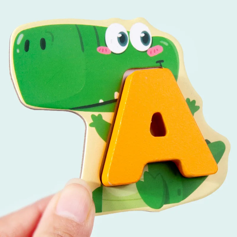 KTX-170835 Children's Wooden Animal Letter Puzzle - 26 Pcs Alphabet Matching Blocks for Educational Play
