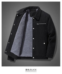 HKM-144915 Men's Winter Heated Jacket New Cotton Long Coat with Thick Lamb Wool Embroidery Decor Reversible Men's Jackets