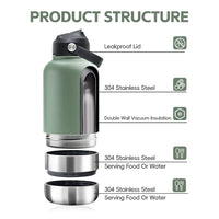 HKM-682835 Stainless Steel 32oz 3-in-1 Pet Bowl and Portable Water Bottle for Outdoor Travel