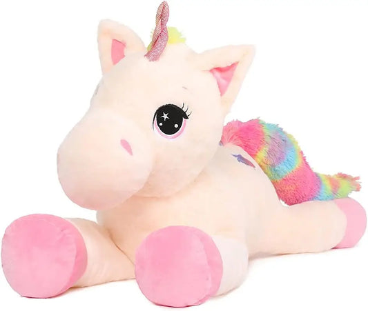 KTX-538195 Giant 43-Inch Beige Plush Unicorn Toy for Girls' Birthdays and Gifts
