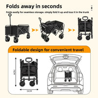 Outdoor Camping Car Portable Picnic Storage Platform Four-wheel Folding Trolley Small Trailer High Carbon Steel 600D Oxford