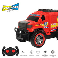 HKM-409491 Remote Control Red 27MHz Fire Truck Toy Car for Kids - 4WD, Indoor/Outdoor Use