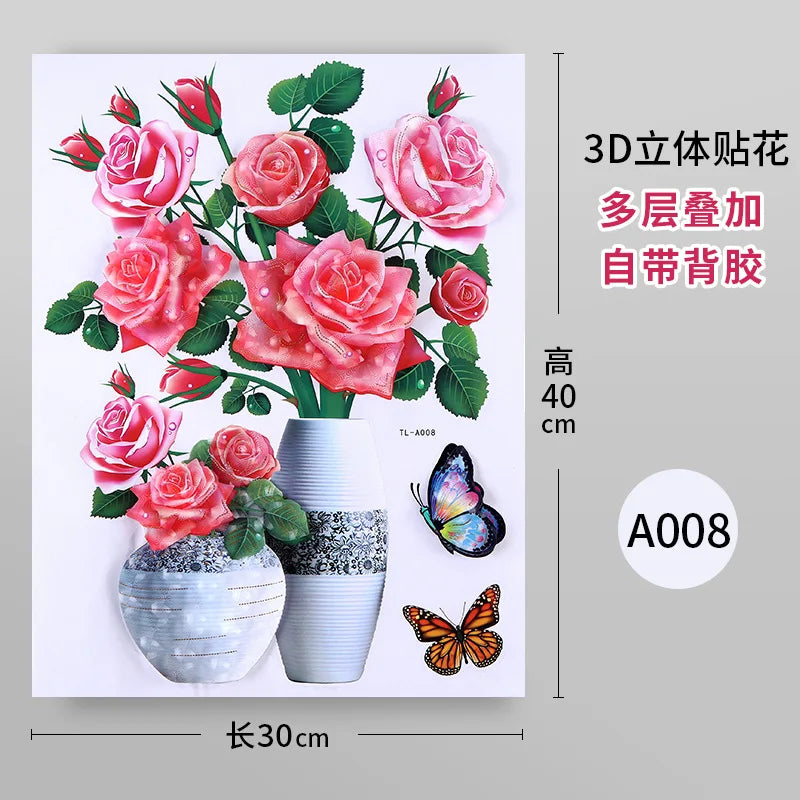 KTX-943891 3D PVC Flower Vase Decorative Wall Sticker for Living Room Decor