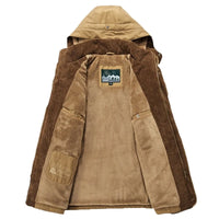 HKM-390099 Men's Jacket Medium and Long Styles Adding Velvet and Thickening Middle Aged and Elderly Multi Pocket Cotton Jacket Men's Coats