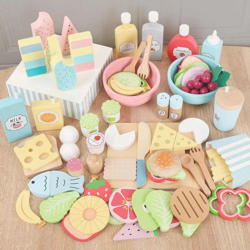 KTX-259091 Wooden Fruit and Vegetable Pretend Play Food Set for Kids Kitchen Role-Play
