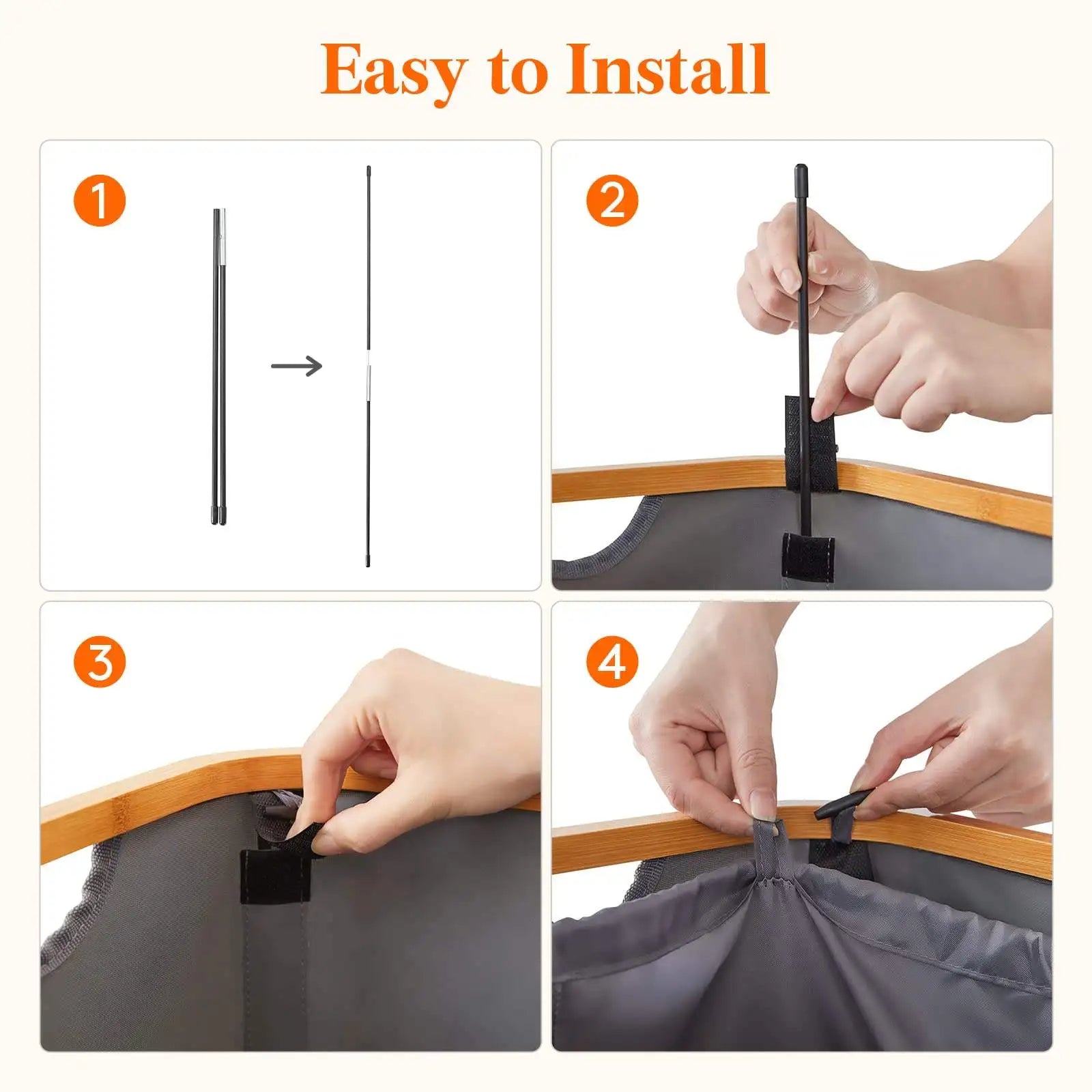 KTX-500115 Large Foldable 100L Laundry Basket with Lid and Bamboo Handles, Removable Laundry Bag Included