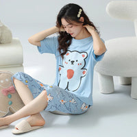 HKM-706579 Cotton Pajamas for Women Comfy Loungewear Women Crop Top and Pants Two Piece Pyjamas Womens Sleepwear Sets