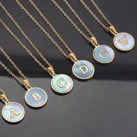 HKM-969875 Fashion 18k Gold Plated Chain Letter Shell Necklace Waterproof Stainless Steel Initial Pendant Necklace for Women Gift