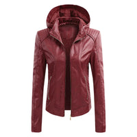 HKM-848851 Hooded Jackets Custom Detachable PU Coats Leather Jackets Clothing Brand Jacket