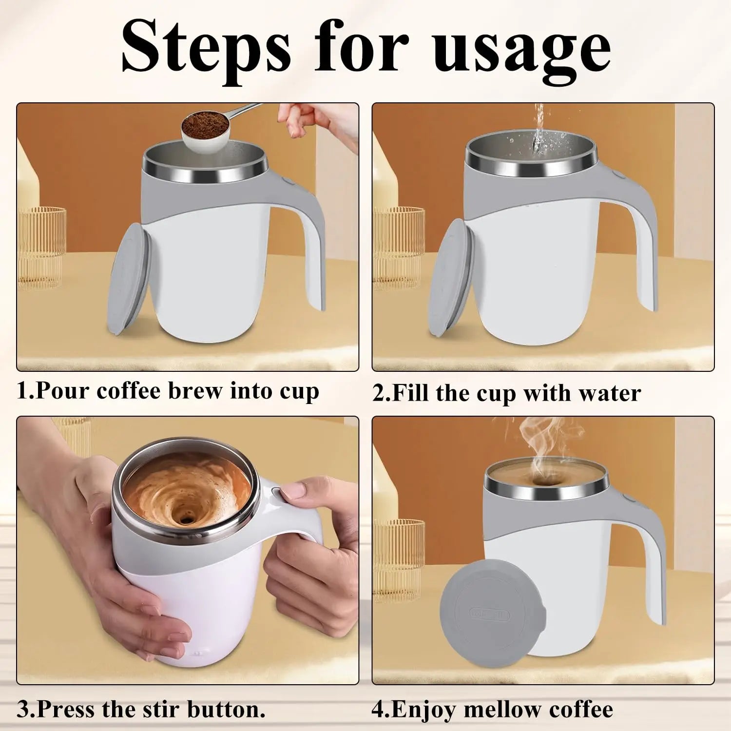 KTX-793555 Self Stirring Electric Coffee Mug with Lid for Travel and Office Use