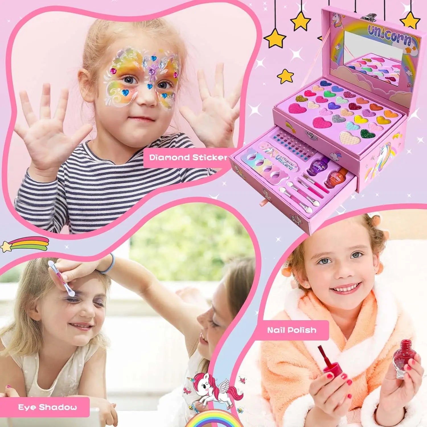 HKM-311187 Purple Cosmetic Makeup Kit for Girls with Eye Shadow and Nail Polish, 2 Layers Craft Case for Ages 2-13