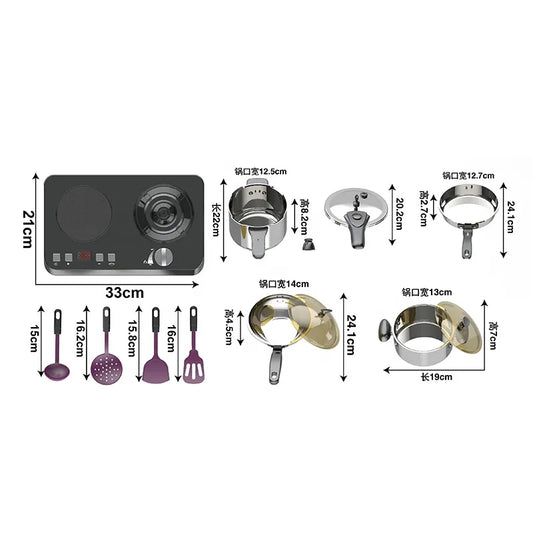 KTX-736019 Miniature Kitchen Cooking Set for Kids Age 5-7 - Stainless Steel Pretend Play Food Toys