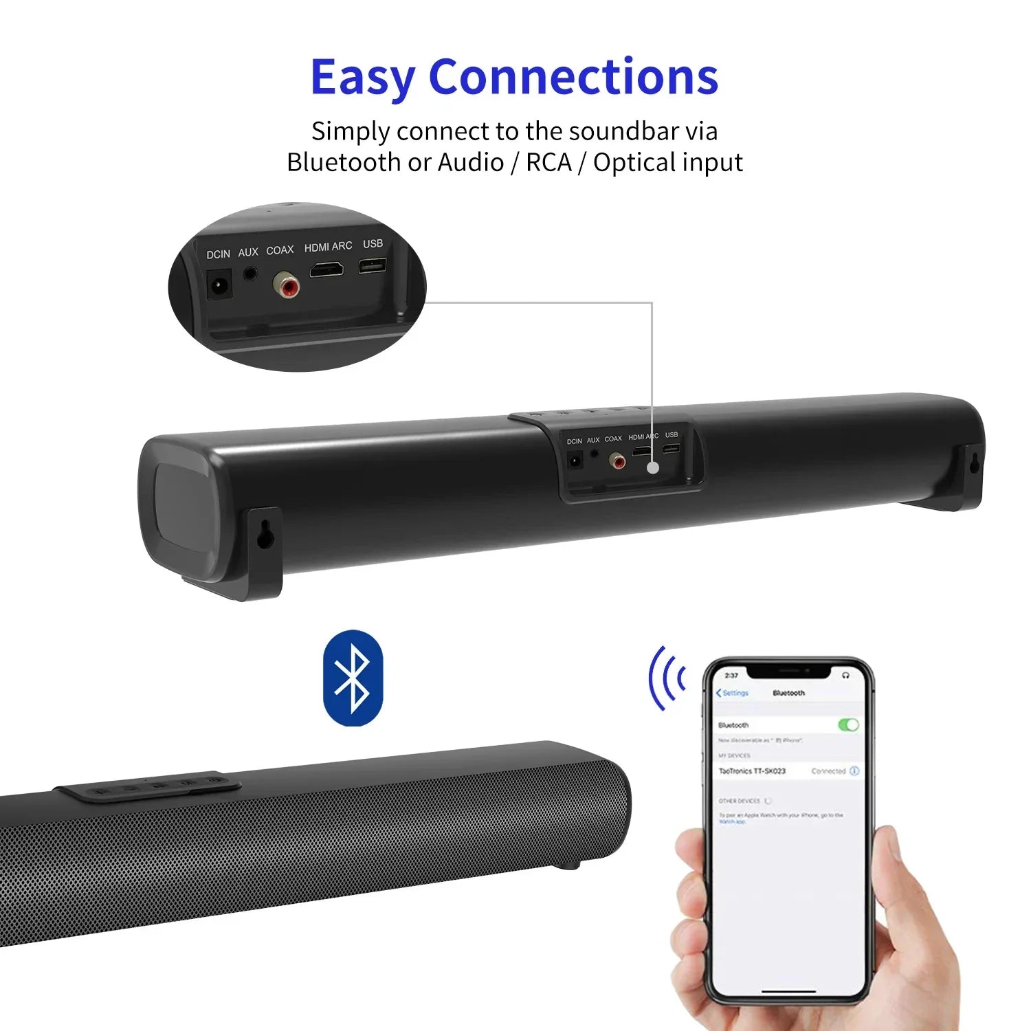 KTX-155731 50W Compact Wireless Bluetooth Sound Bar with Subwoofer for Home Theatre System