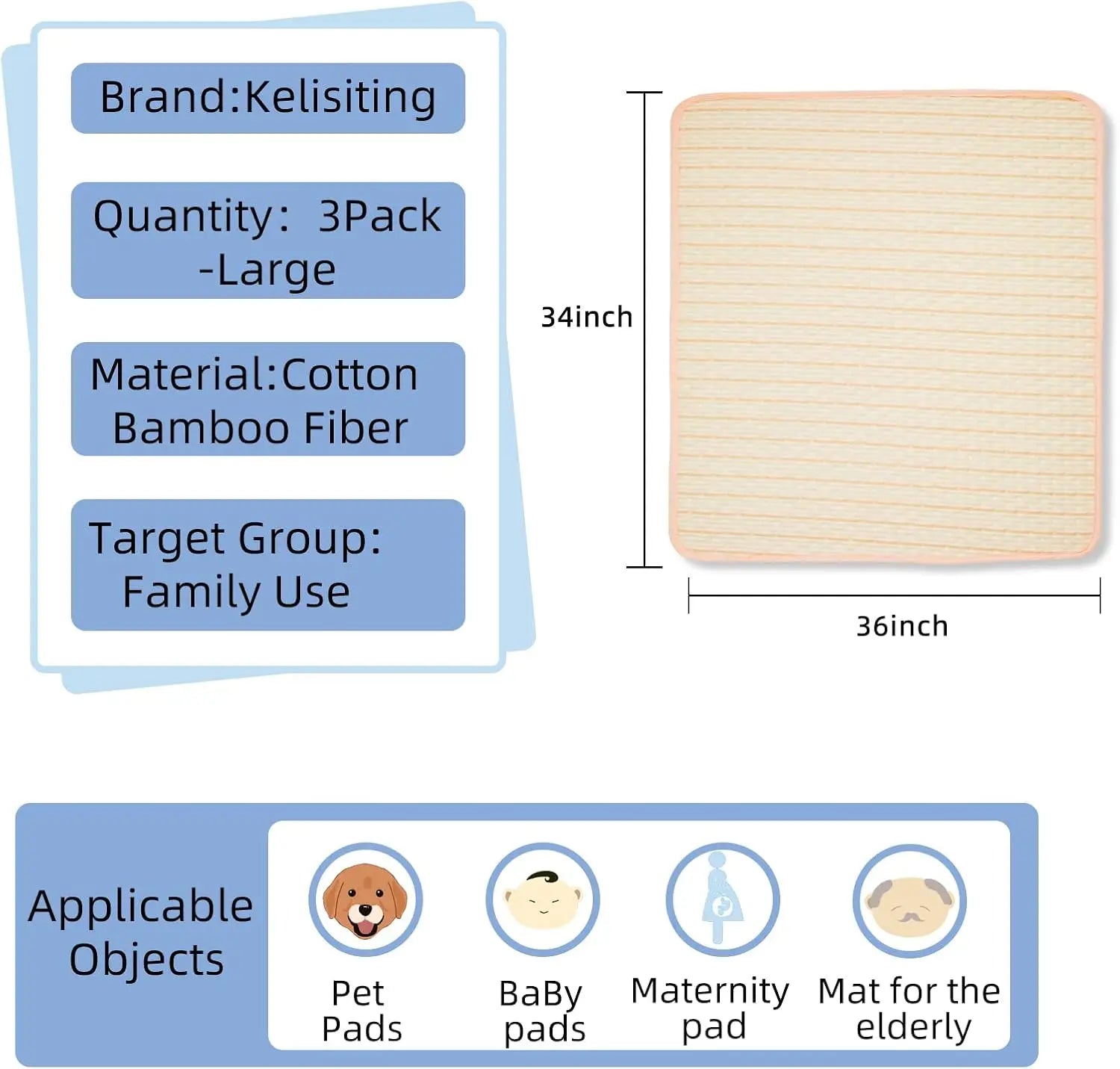 HKM-518995 Medium Reusable Bamboo Fiber Waterproof Puppy Pads for Pets