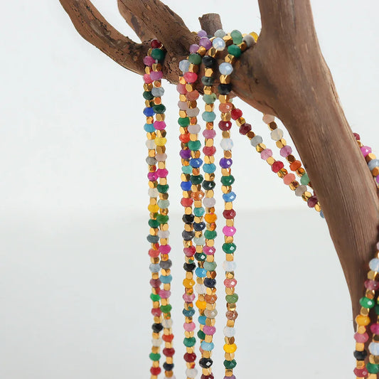 HKM-625235 Gold Plated Coffee Bean Chain Natural Stone Green Red Agate Beads Chokers Necklace Jewelry for Women