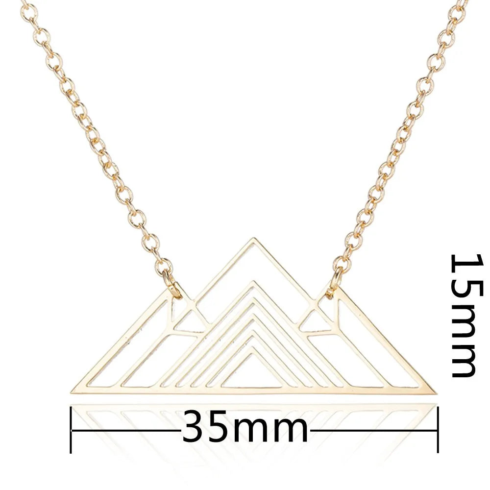 HKM-740499 Stainless Steel Custom Personalized Trendy Art Triangle Necklace Mountain Charm Geometric Necklaces