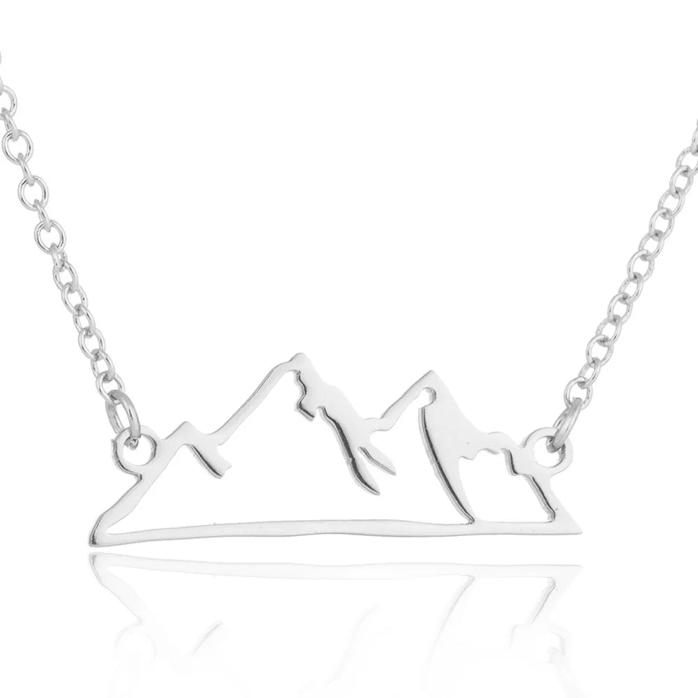HKM-002643 Fashion 18k Gold Plated Chain Statement Necklace Waterproof Stainless Steel Hill Mountain Pendant Necklace for Women Gift