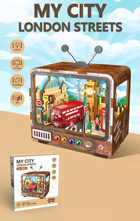 HKM-494291 Wooden 3D TV Set Building Puzzle Miniature Dollhouse DIY Kit for Creative Play