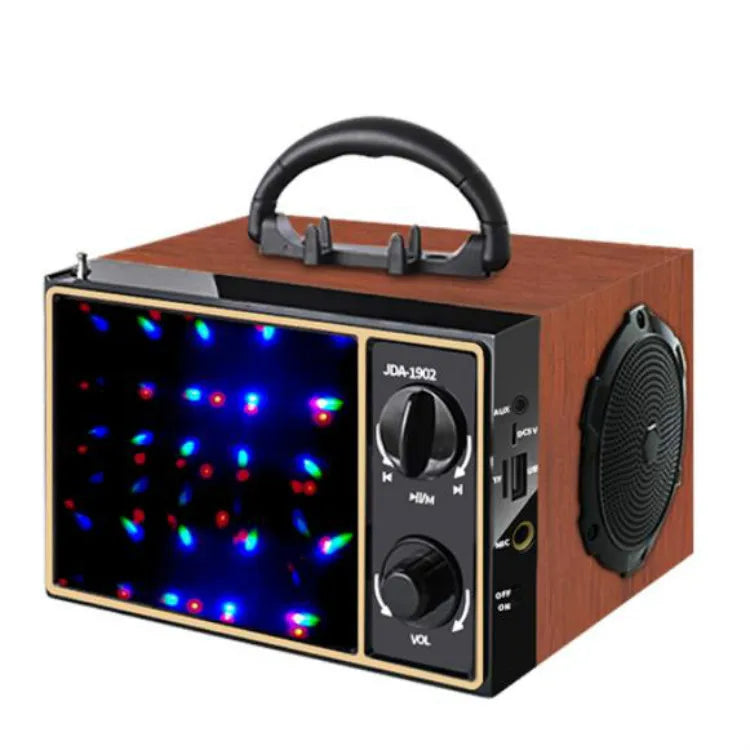 KTX-318419 High Power Dual Speaker Retro Wood Hi-Fi Stereo Bookshelf Bluetooth Speaker with Screen Flash Light