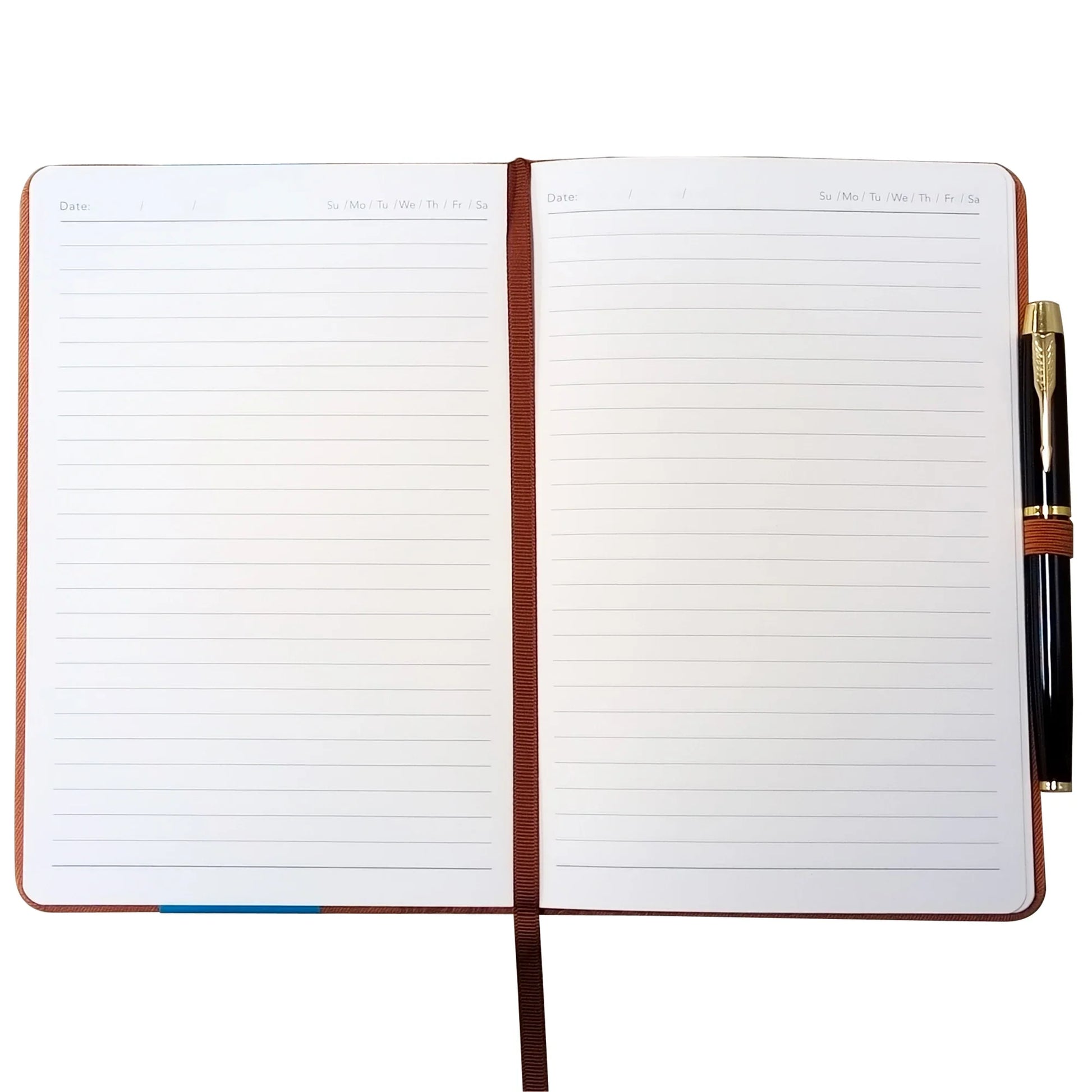 KTX-587603 A5 Brown PU Notebook with Pen, Elastic Closure, 128 Lined Pages, 100g Paper