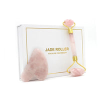 HKM-964051 Rose Quartz Facial Massage Roller and Gua Sha Set with Pouch and Gift Box
