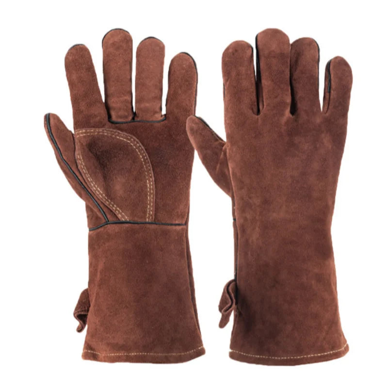 Hot Sell Oven Mittens Ox Hide Cowhide Heat Resistant Fire Proof Cooking Certificate Silicone Gloves Kitchen BBQ Mitts