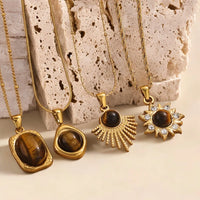 HKM-773267 New Luxury Women's Tiger Eye Pendant Necklace Titanium Steel Woolen Chain Autumn Winter Niche Accessories