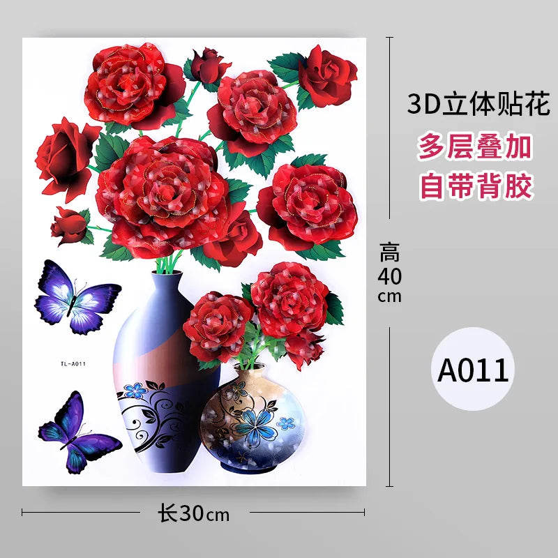 KTX-943891 3D PVC Flower Vase Decorative Wall Sticker for Living Room Decor