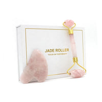 HKM-964051 Rose Quartz Facial Massage Roller and Gua Sha Set with Pouch and Gift Box