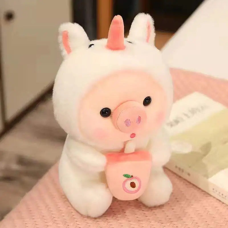 KTX-473811 Kawaii Pig Bubble Tea Plush Toy – Soft Sleeping Pillow Cushion for Kids and Adults