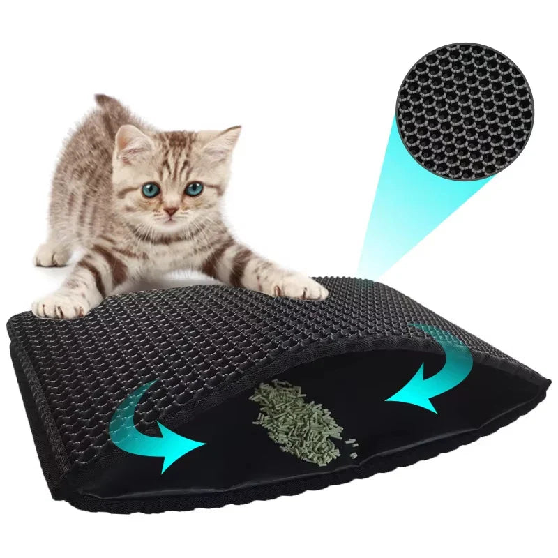 HKM-848979 Eco-Friendly Double Layer Waterproof Cat Litter Mat with Detachable EVA Design
