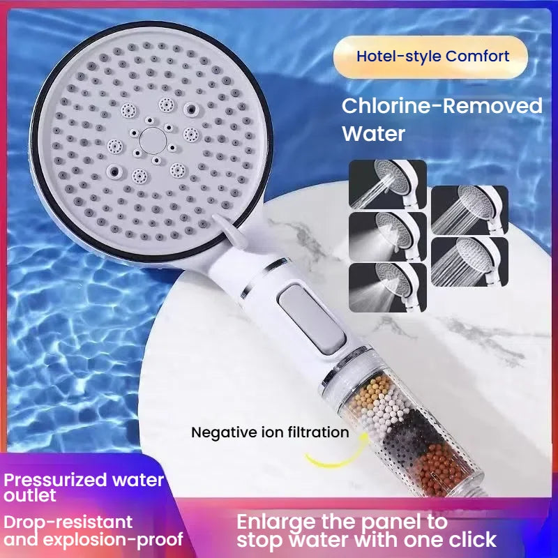 KTX-753491 High Pressure 5-Mode Handheld Mineral Rain Shower Head with Filter