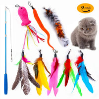 HKM-112275 Eco-Friendly Plush Cat Toy Set with Retractable Rod and Feather Replacement Head for Interactive Play