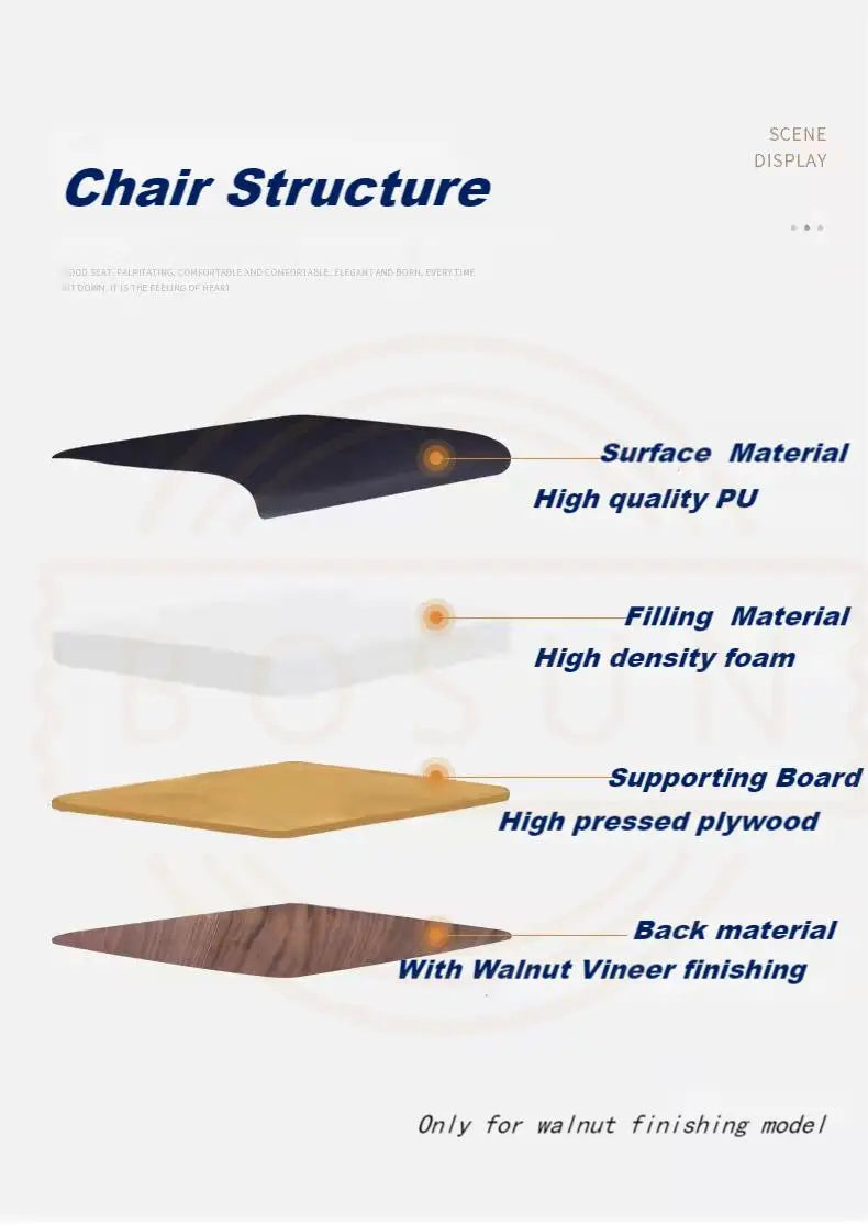 KTX-053843 Elegant Wooden Conference Chair with Black Walnut Plywood and Leather Upholstery