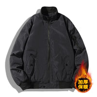 HKM-177683 Men's Casual Winter Cotton Jacket With Thick Velvet Stand-Up Collar Zipper Closure Warm Autumn Coat-Canvas Fabric