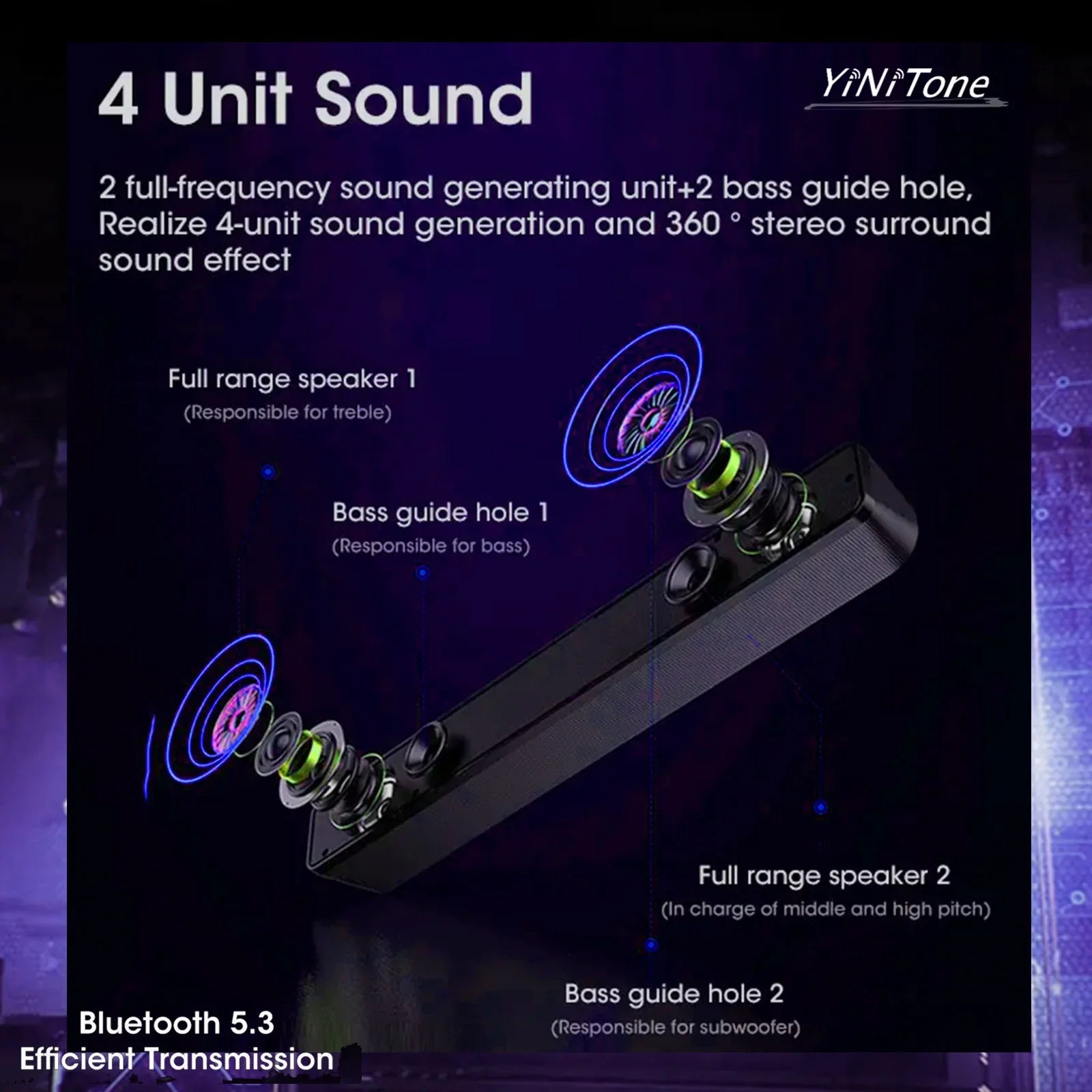 KTX-336531 Portable 4D BT5.0 Soundbar with Subwoofer for Home Theatre and Computer Audio, USB Wired & Wireless Bluetooth Connectivity