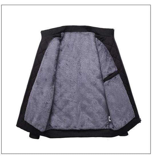 KTX-177683 Men's Casual Winter Cotton Jacket With Thick Velvet Stand-Up Collar Zipper Closure Warm Autumn Coat-Canvas Fabric