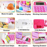 HKM-606099 Ice Cream Store Mini Cash Register Toy with Sound and Flashing Lights for Kids Ages 2-9