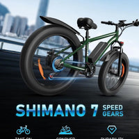 US Warehouse Stock 1000W 26'' Fat Tire E-bike, 48V 7 Speed Electric Bicycle with Front Suspension, Ready to Ship