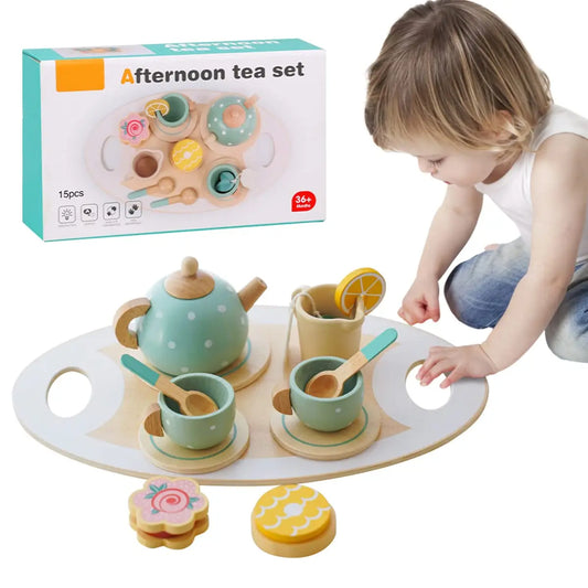 KTX-732499 Wooden Tea Party Pretend Play Set for Kids - Afternoon Dessert Toys