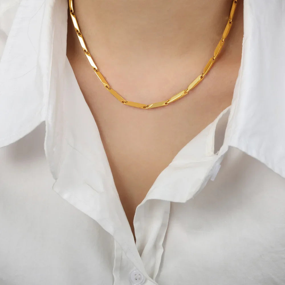 HKM-526931 2024 New Arrival Two Tone Gold Chain 18k Gold Plated Stainless Steel Non Tarnish Melon Seeds Handmade Fashion Jewelry Necklaces