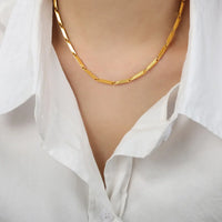HKM-526931 2024 New Arrival Two Tone Gold Chain 18k Gold Plated Stainless Steel Non Tarnish Melon Seeds Handmade Fashion Jewelry Necklaces