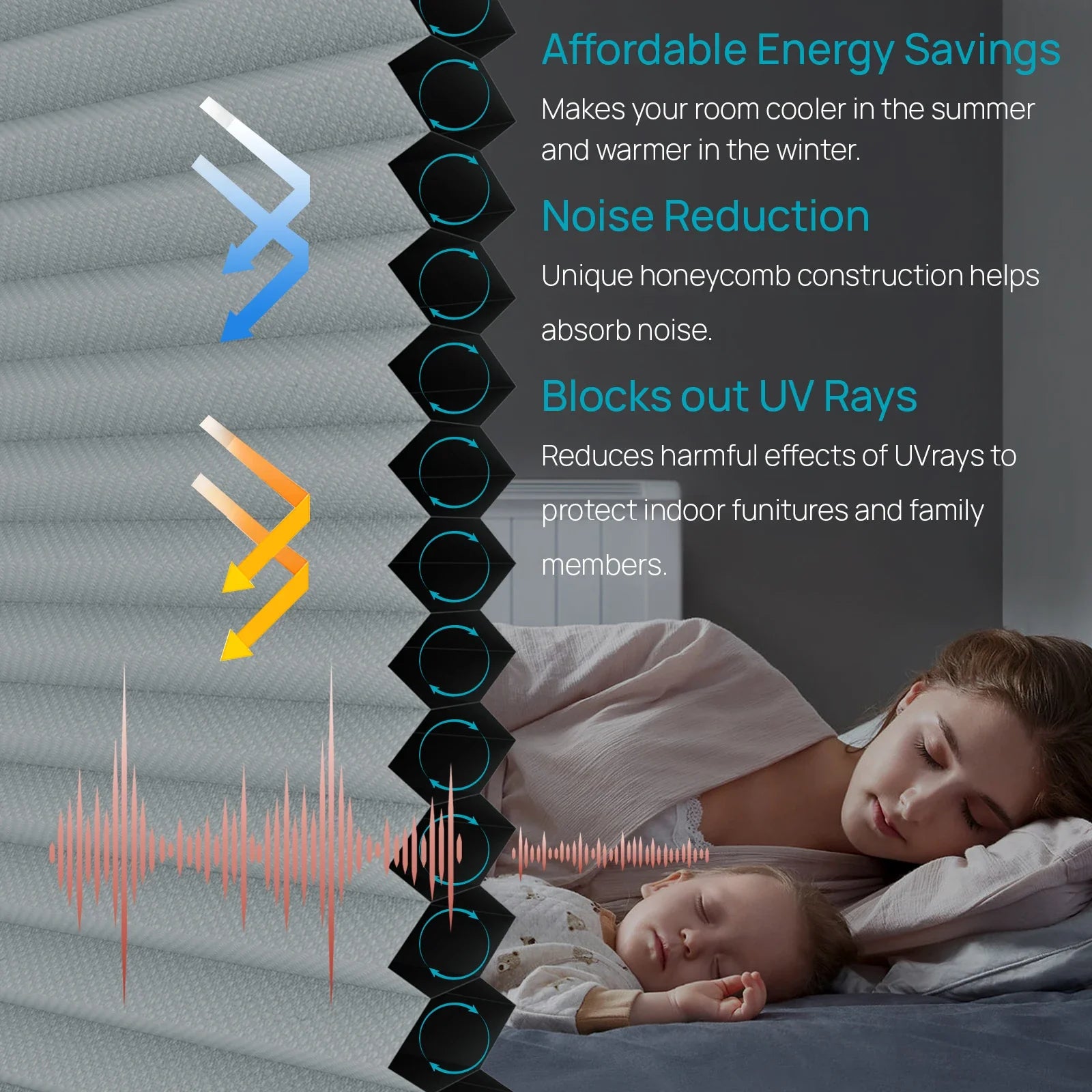 KTX-009427 Automatic Electric Blackout Honeycomb Cellular Cordless Pleated Window Blinds