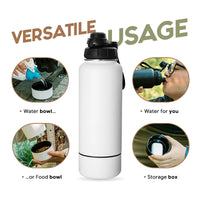 HKM-355155 Stainless Steel 32oz Portable Dog Water Bottle with Foldable Travel Bowl and Storage Bottom