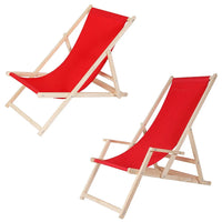 HKM-486739 Folding Wooden Beach Lounger Chair - Portable Beech Outdoor Garden Sun Lounger