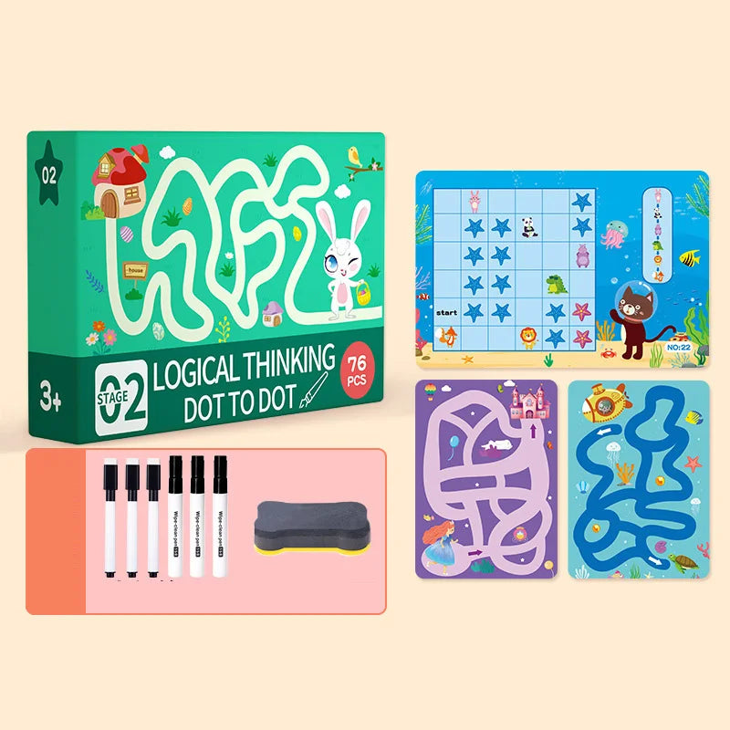 KTX-294995 Children's Educational Drawing Tablet and Math Game Book Set with Erasable Pen for Learning Shapes and Control Skills