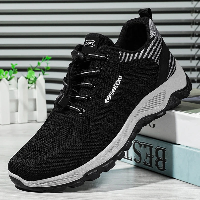 HKM-033107 B-8866 Men's Sneakers Running Shoes Knitted Upper Shock-absorbing Non-slip Light Breathable Walking Casual Shoes