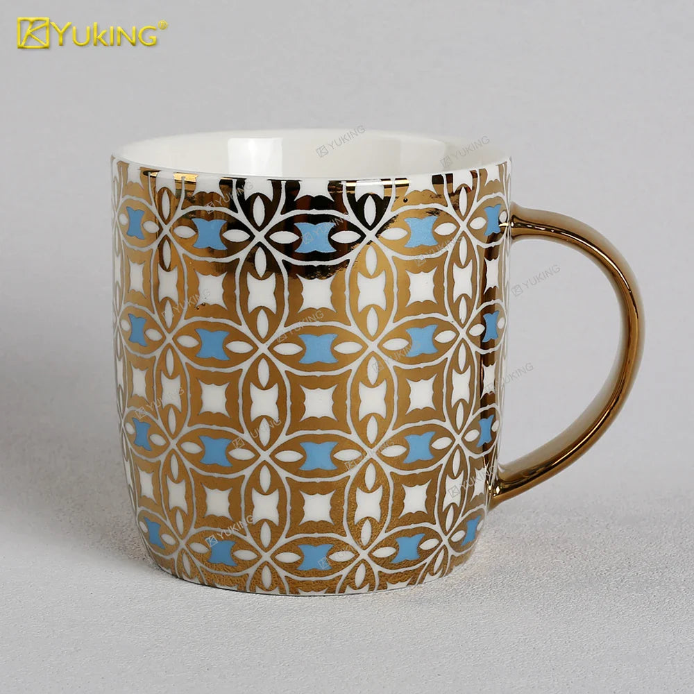 KTX-302035 Light Luxury Ceramic Coffee Mug with Customisable Gold-Plated Handle